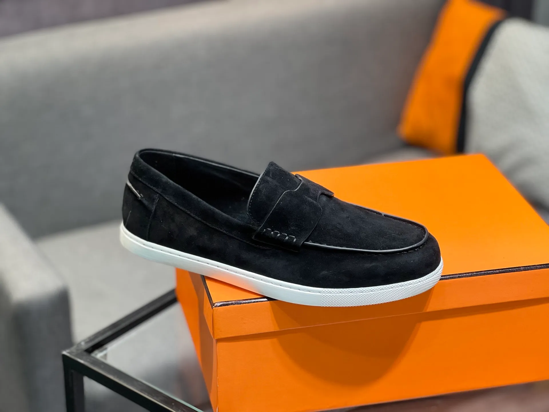 Men's shoes 💰700 [HERMES] Hermès - High-end quality original order 🔍🔍 - Upper: 🔝 cowhide suede splicing design - Inner lining: imported mixed sheepskin - Outsole: TPR foam · Rubber: two-color combined molding outsole - Super high quality control · Fine workmanship: highlighted (high-end, luxury, grade) -Size: 38-44 (45, 46, can be customized)